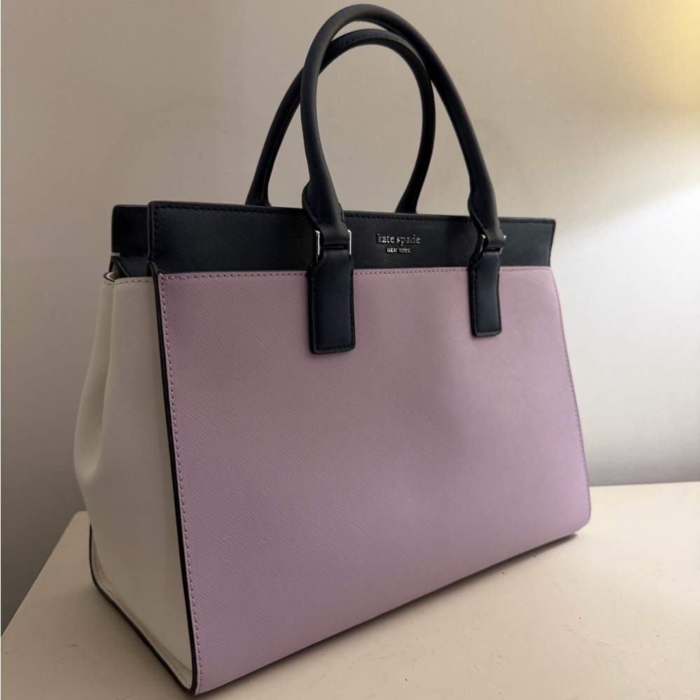Kate Spade Large Cameron Satchel Lavender, Navy & White - Picture 3 of 10